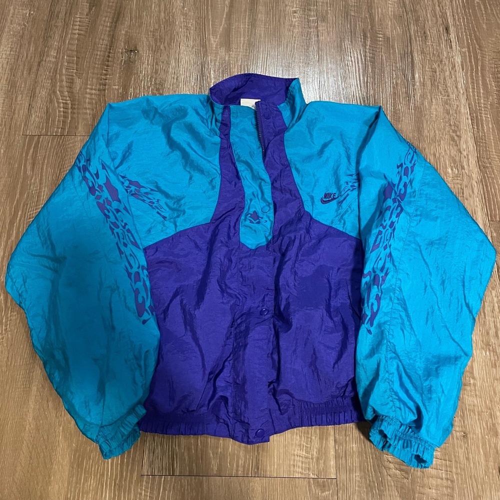 Nike Mens Windbreaker Jacket Medium Teal Purple Nylon Vintage 90s Colorblock